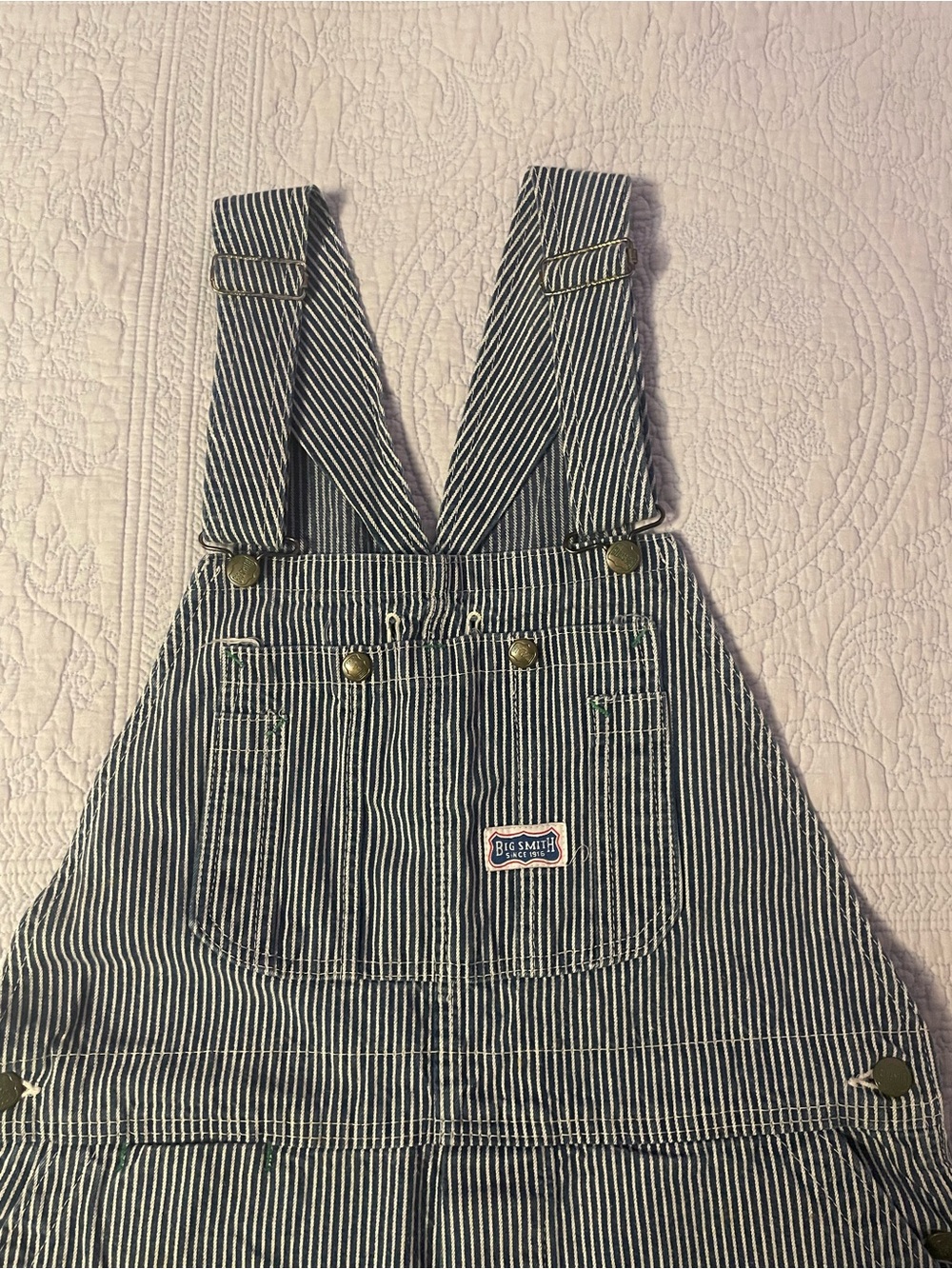 BIG SMITH Navy and White Striped Denim Bib Overalls